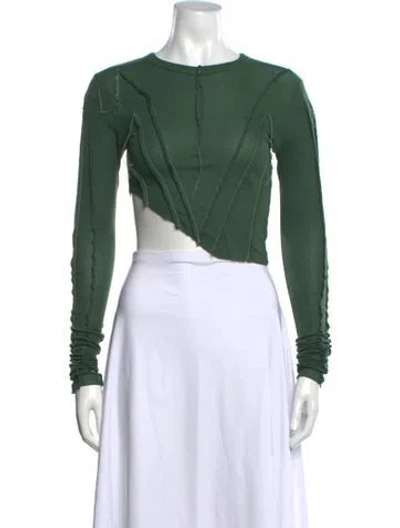 Pre-owned Sami Miro Vintage Crew Neck Long Sleeve Crop Top In Green
