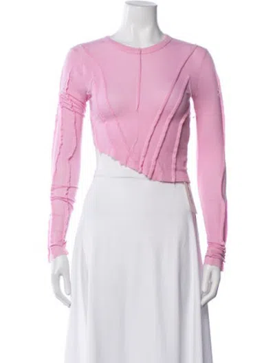 Pre-owned Sami Miro Vintage Crew Neck Long Sleeve Crop Top In Pink