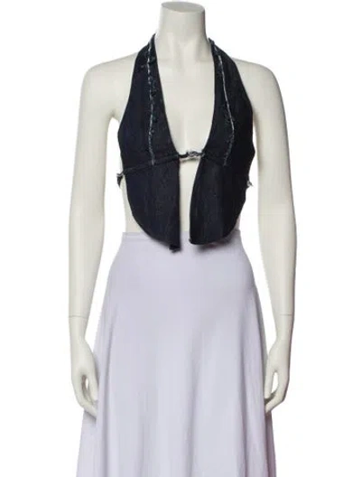 Pre-owned Sami Miro Vintage Halterneck Sleeveless Crop Top In Blue