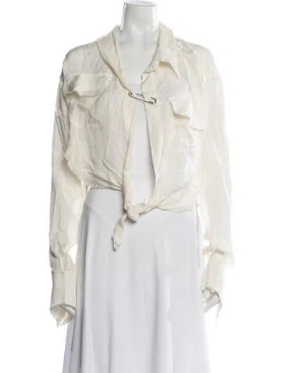 Pre-owned Sami Miro Vintage Long Sleeve Button-up Top In Neutrals
