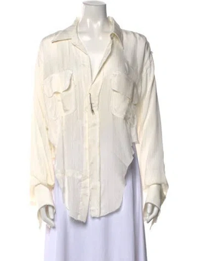 Pre-owned Sami Miro Vintage Long Sleeve Button-up Top In White