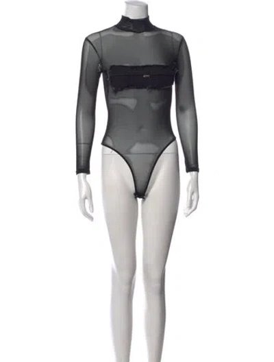Pre-owned Sami Miro Vintage Mesh Mock Neck Bodysuit In Black