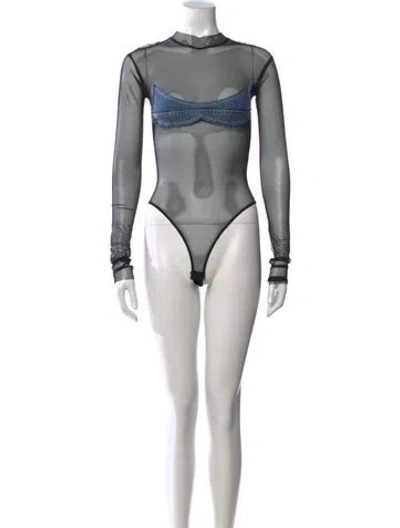 Pre-owned Sami Miro Vintage Mock Neck Long Sleeve Bodysuit In Black