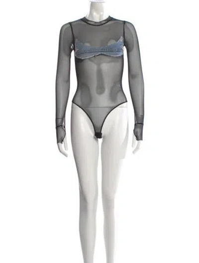 Pre-owned Sami Miro Vintage Nylon Crew Neck Bodysuit In Black