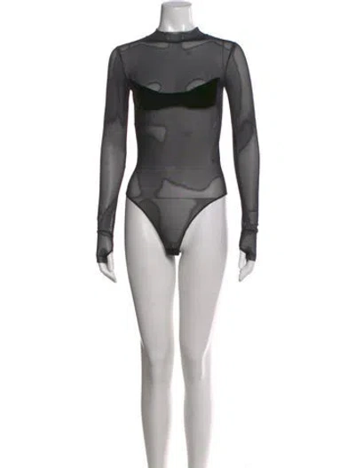 Pre-owned Sami Miro Vintage Nylon Mock Neck Bodysuit In Black
