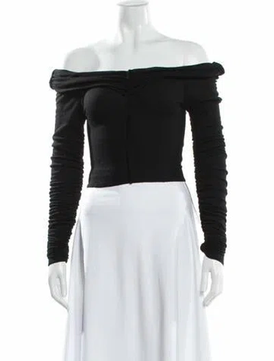 Pre-owned Sami Miro Vintage Off-the-shoulder Long Sleeve Crop Top In Black