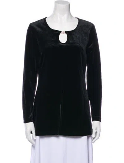 Pre-owned Sami Miro Vintage Scoop Neck Long Sleeve Top In Black