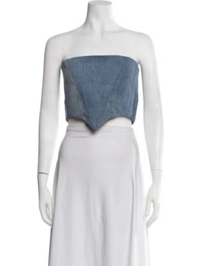 Pre-owned Sami Miro Vintage Strapless Crop Top In Blue/white