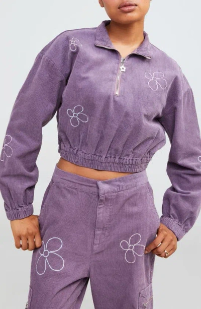 Samii Ryan Daisy Gal Corduroy Quarter Zip Jacket In Purple