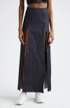 Sammy B Paneled Zip Front Denim Maxi Sirt