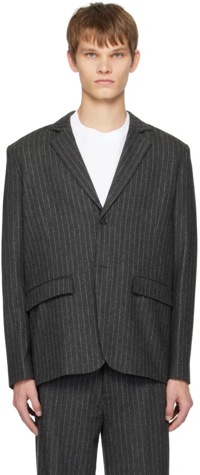 Samsoe & Samsoe Gray Cho Blazer In Dark Grey Pinstripe