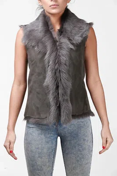 Pre-owned Samsara Grey Ladies Women's Soft Real Toscana Sheepskin Leather Gilet Waistcoat In Gray
