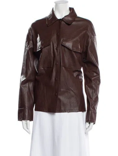Pre-owned Samsøe Leather Biker Jacket In Brown