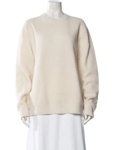 Pre-owned Samsøe Merino Wool Crew Neck Sweater In Neutral