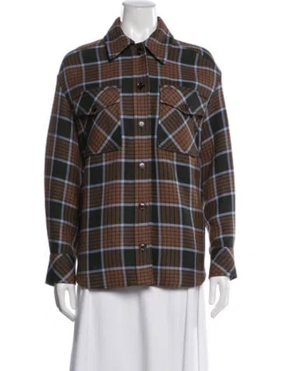 Pre-owned Samsøe Plaid Print Jacket In Green