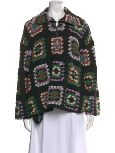 Pre-owned Samsøe Printed Crew Neck Sweater In Green