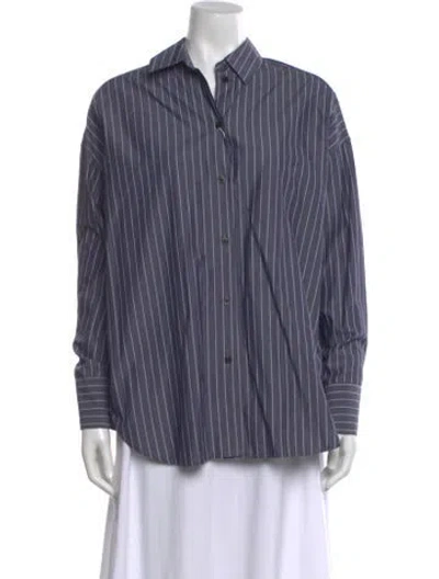 Pre-owned Samsøe Striped Long Sleeve Button-up Top W/ Tags In Blue