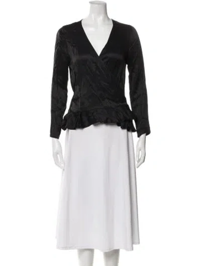 Pre-owned Samsøe V-neck Long Sleeve Top In Black