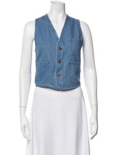 Pre-owned Samsøe V-neck Sleeveless Button-up Top In Blue
