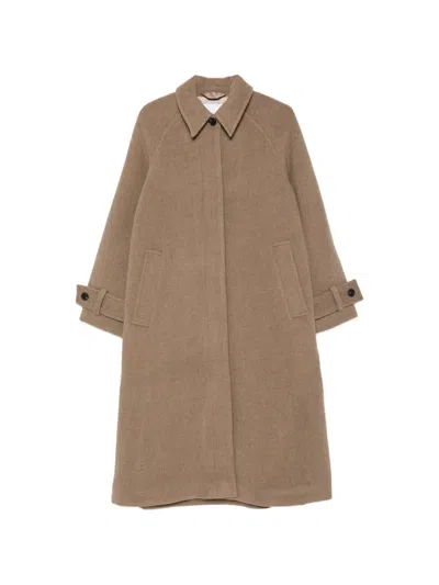 Samsoe & Samsoe Alma Raglan-sleeve Single-breasted Coat In Brown