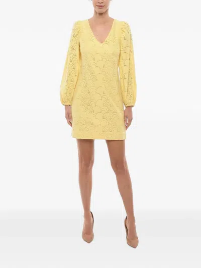Samsoe & Samsoe Anain Lace Puff-sleeve Mini Dress In Yellow