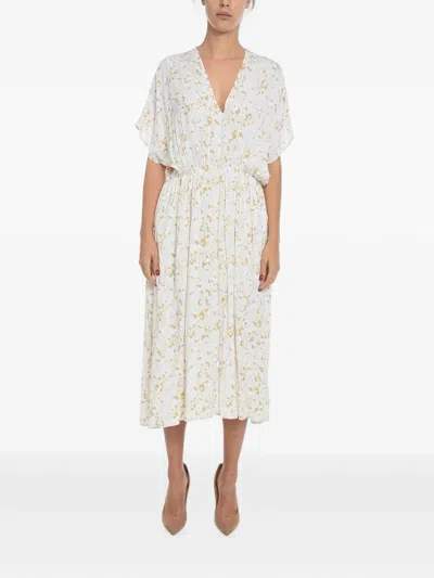 Samsoe & Samsoe Andina Floral-print Midi Dress In 白色