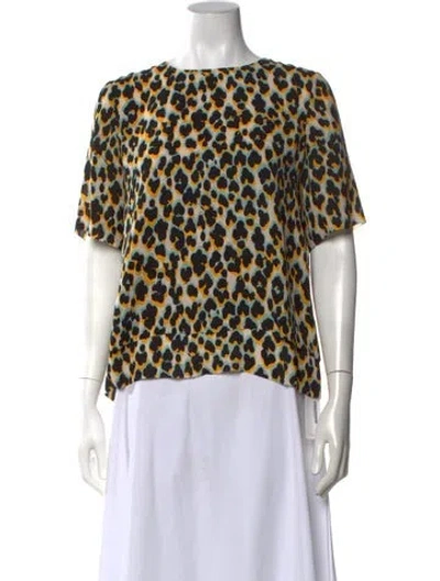 Pre-owned Samsoe & Samsoe Animal Print Crew Neck Top In Black