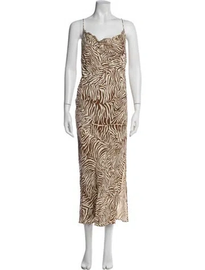 Pre-owned Samsoe & Samsoe Animal Print Midi Length Dress In Brown