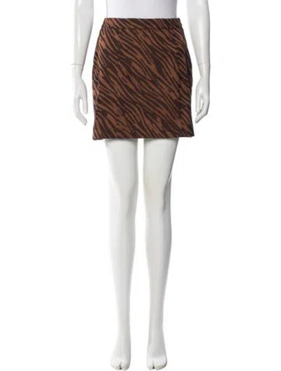 Pre-owned Samsoe & Samsoe Animal Print Mini Skirt In Brown