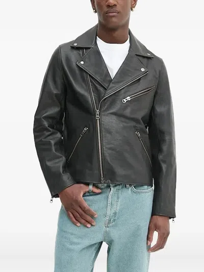 Samsoe & Samsoe Asymmetrical-zip Leather Jacket In Black