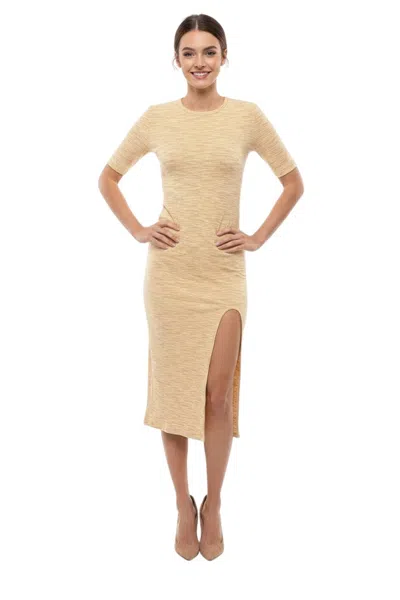Samsoe & Samsoe Beige Textured Round Neck Midi Dress In Neutral