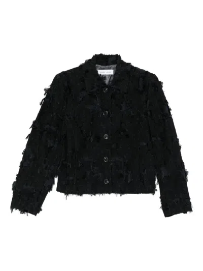 Samsoe & Samsoe Brushed-effect Fringed Jacket In Black