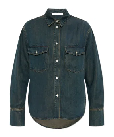 Samsoe & Samsoe Chest-pocket Denim Shirt In Green