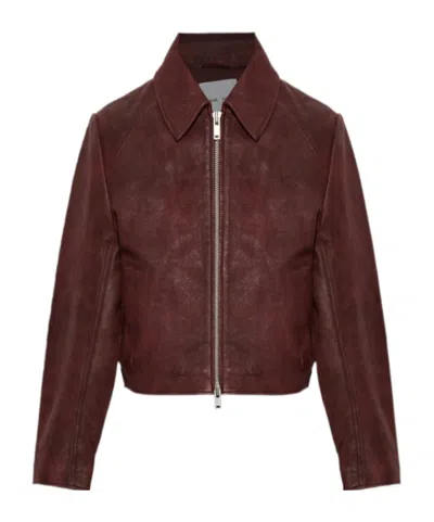 Samsoe & Samsoe Collared Long-sleeved Leather Jacket In Brown