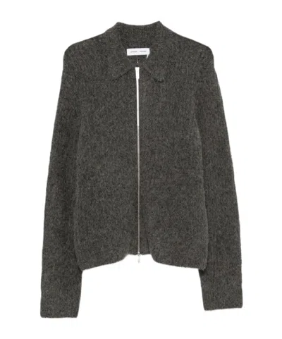 Samsoe & Samsoe Collared Zip Knit Cardigan In Green