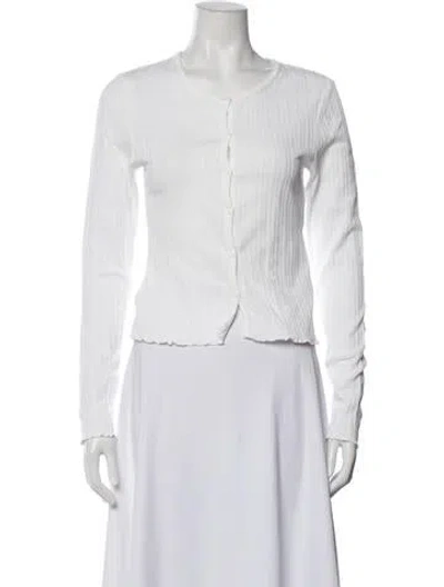 Pre-owned Samsoe & Samsoe Crew Neck Long Sleeve Button-up Top In White
