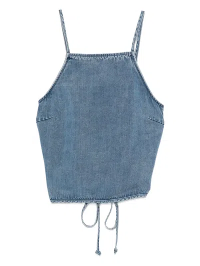 Samsoe & Samsoe Drawstring Denim Top In Blue