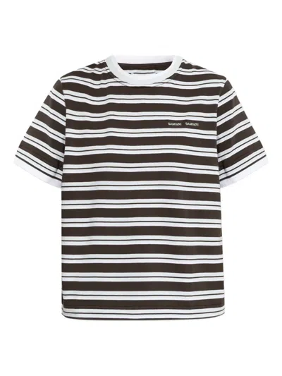 Samsoe & Samsoe Embroidered-logo Striped-pattern T-shirt In Multi