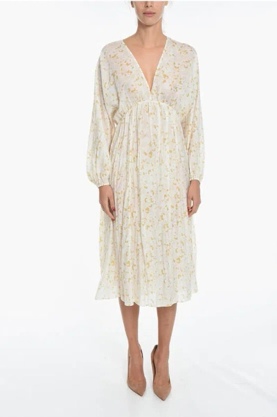 Samsoe & Samsoe Flared Gertrud Empire Maxi Dress With Puff Sleeve In White
