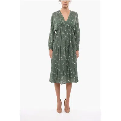 Samsoe & Samsoe Floral-motif Gertrud Maxi Empire Dress With Puff Sleeve In Green