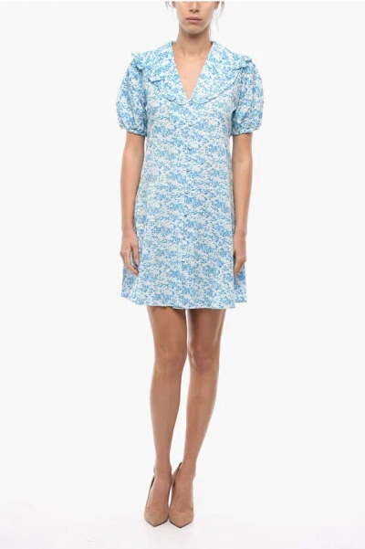 Samsoe & Samsoe Floral-motif Jytta Minidress With Decorative Ruffle Collar In Blue