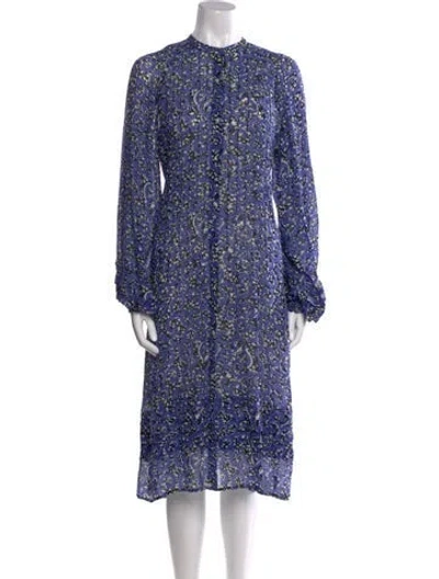 Pre-owned Samsoe & Samsoe Floral Print Knee-length Dress In Blue