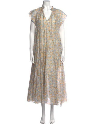Pre-owned Samsoe & Samsoe Floral Print Long Dress In Neutral