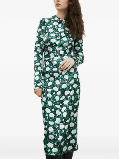 Samsoe & Samsoe Floral-print Midi Dress In Gray