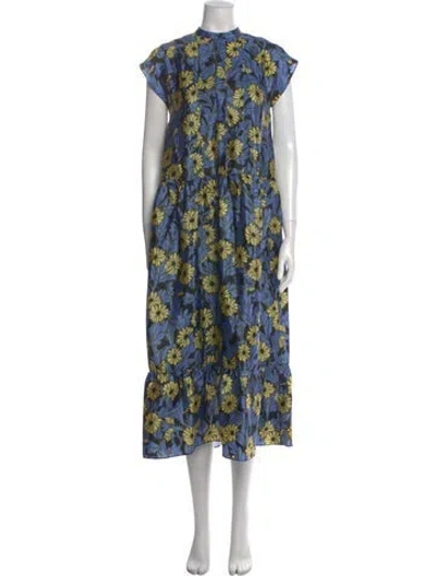 Pre-owned Samsoe & Samsoe Floral Print Midi Length Dress In Blue