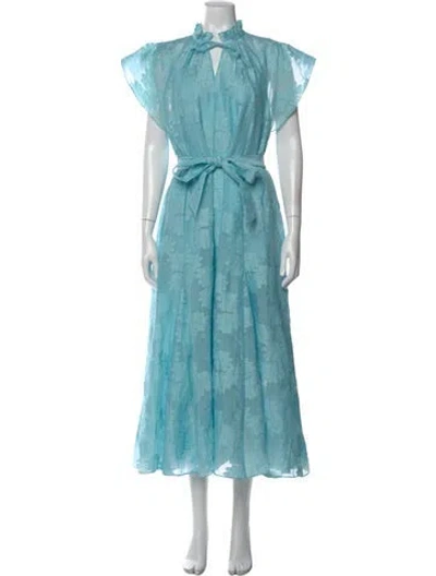 Pre-owned Samsoe & Samsoe Floral Print Midi Length Dress In Blue