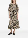 Samsoe & Samsoe Floral Print Puff-sleeve Midi Dress In Neutral