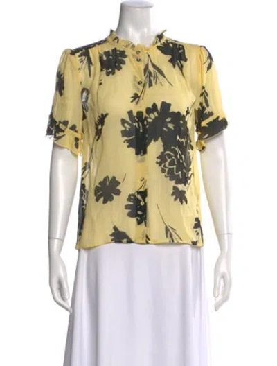 Pre-owned Samsoe & Samsoe Floral Print Short Sleeve Blouse In Yellow