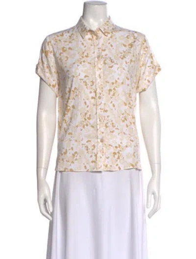 Pre-owned Samsoe & Samsoe Floral Print Short Sleeve Button-up Top In Neutral