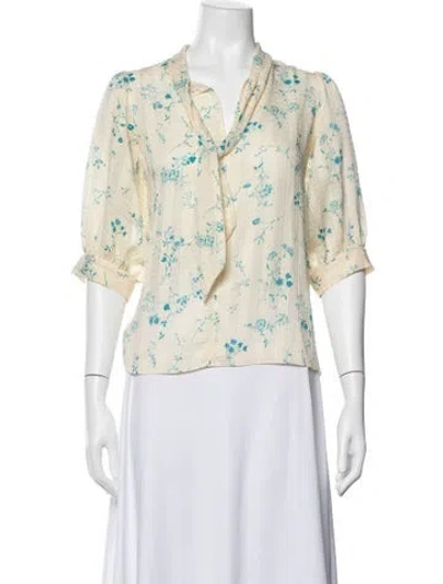 Pre-owned Samsoe & Samsoe Floral Print Tie Neck Blouse In Multicolor